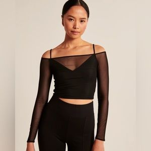 Abercrombie and Fitch Strappy Mesh Top in XS Black